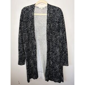 Sejour Women's Black White Dots Open Front Long Sleeve Cardigan Sweater Size 2X